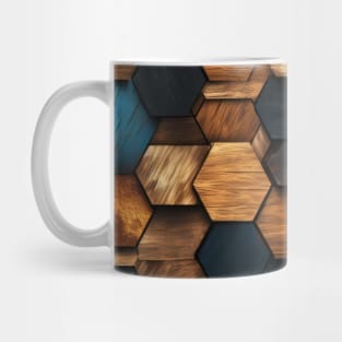 Geometric Timber: Crystalline Hexagons in Amber and Blue Mug